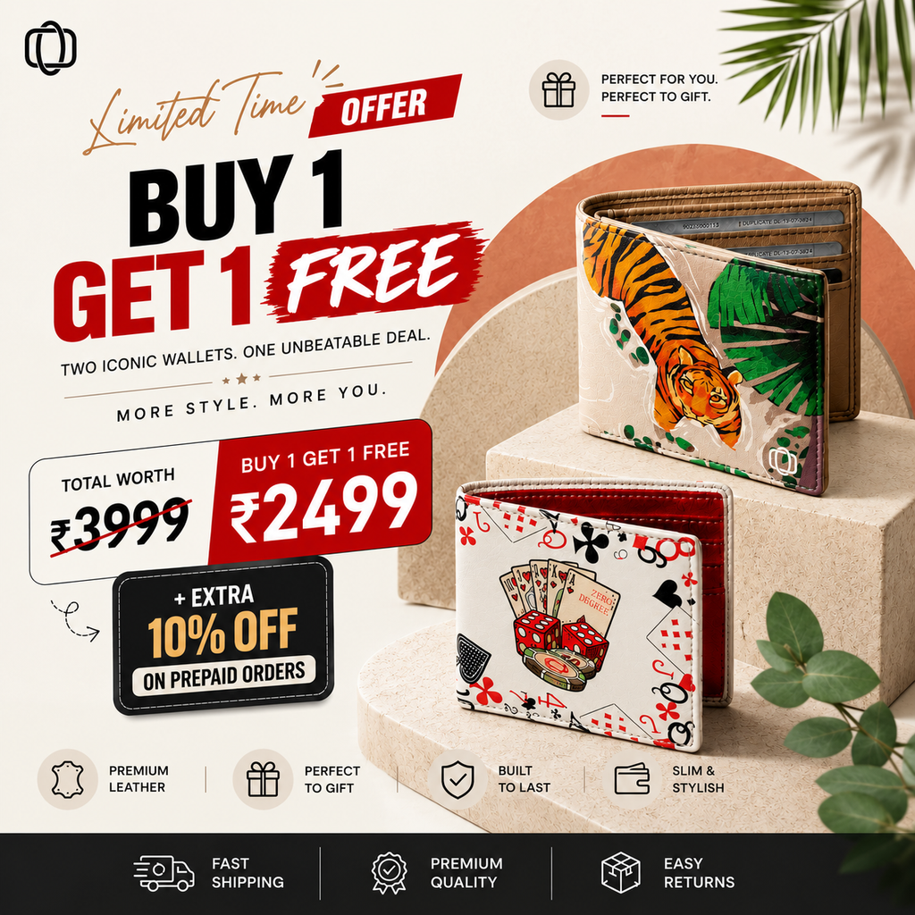 Mens Bifold wallet Buy 1 Get 1 Combo (Tiger and poker)