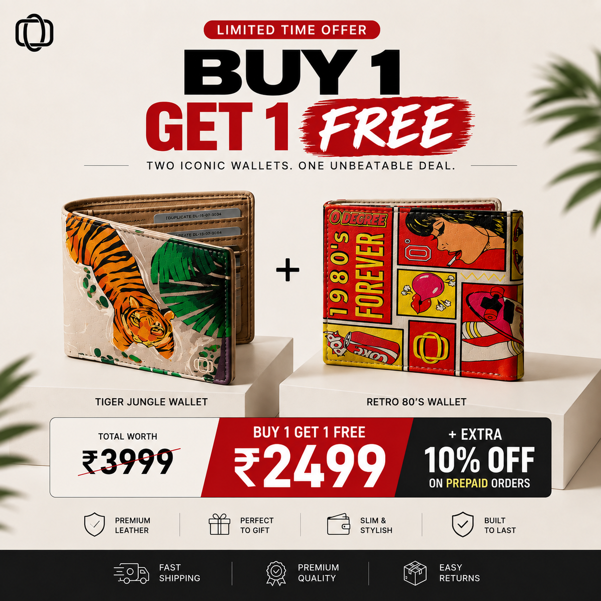 Mens Bifold wallet Buy 1 Get 1 combo (Tiger & Retro)
