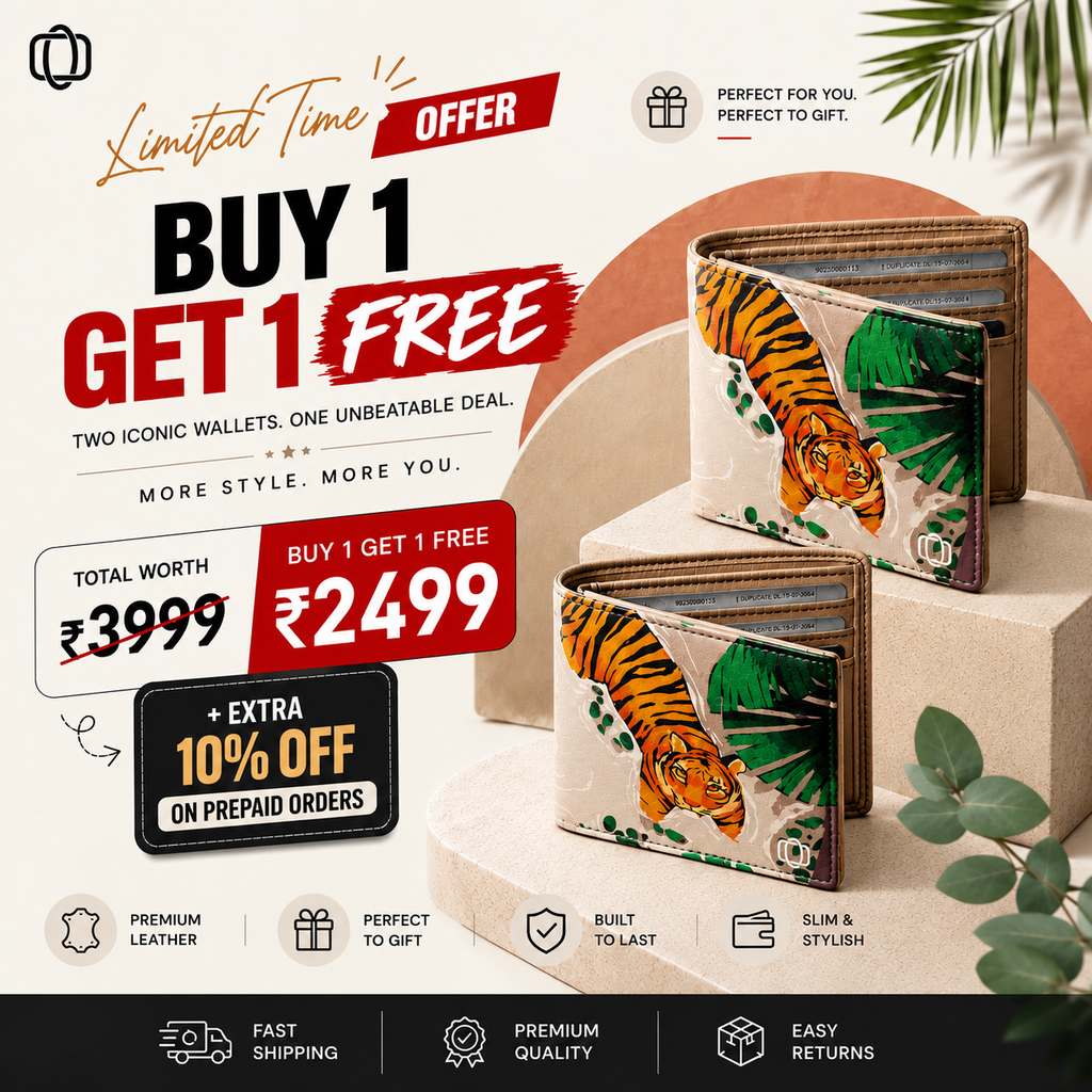 Mens bifold wallet Buy 1 Get 1 Combo (2 Tiger)